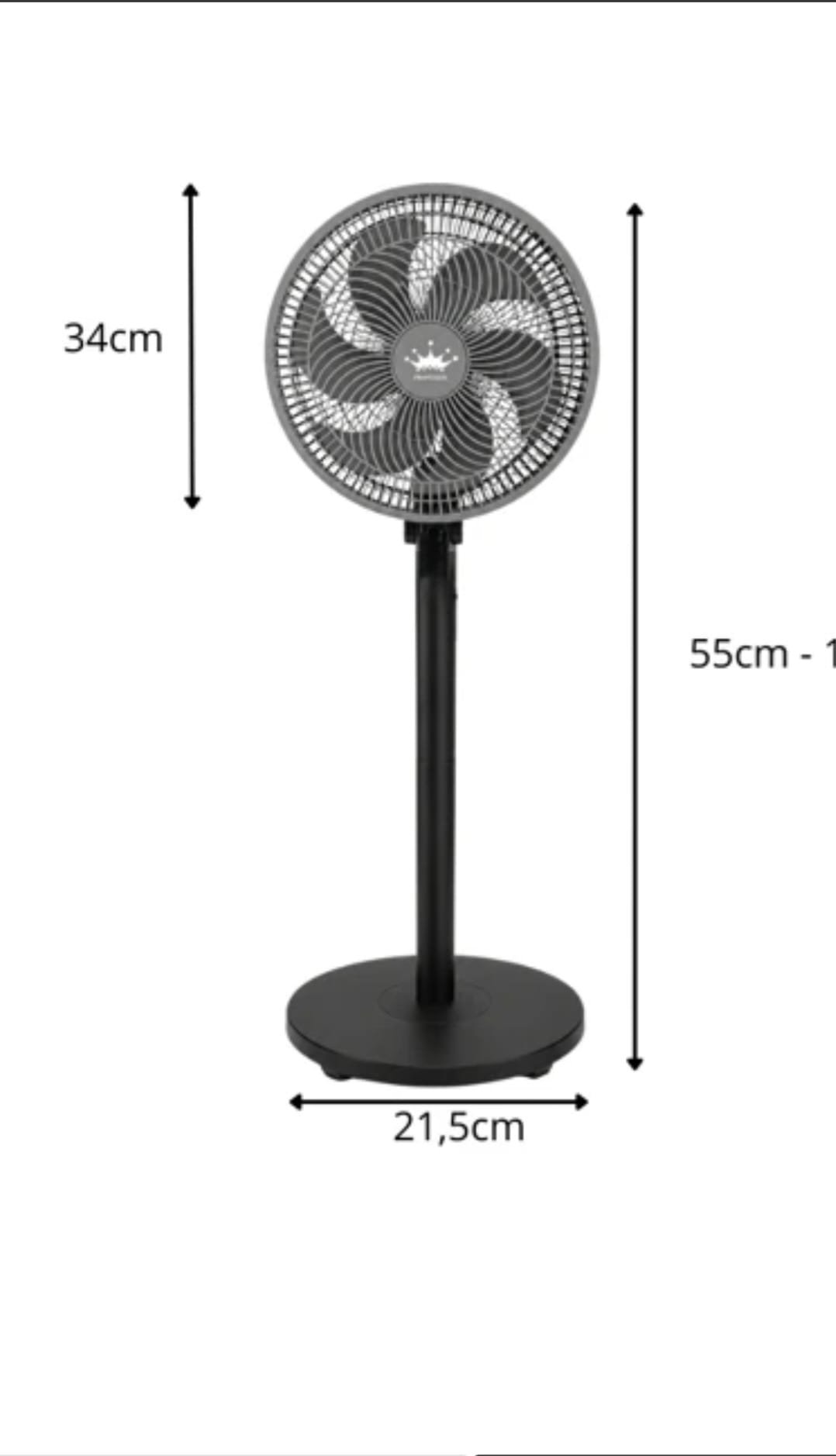 Staande Turbo Ventilator 12" – 75W – Verstelbaar – Zwart/Grijs - Afbeelding 4