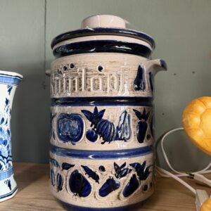 Vintage keramieken voorraadpot Knoflook – blauw/wit